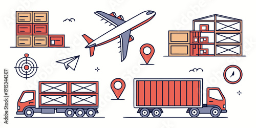 Logistics including airplane truck containers warehouse shipping containers
