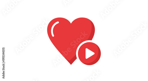 Red Heart Icon with Play Button Overlay - Love, Romance, Video Content Concept