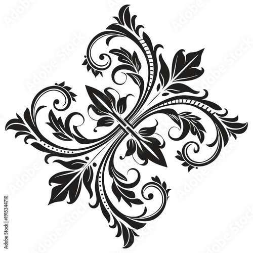 Elegant Black and White Floral Flourish Vector Ornament