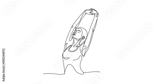 Elegant woman stretching in dynamic yoga pose with arms raised