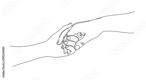Continuous line drawing of helping hands 