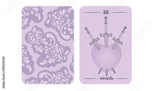 Three of Swords Tarot Card – Broken Heart with Three Swords, Dark Esoteric Vector Design