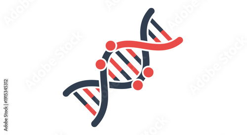 Stylized illustration of a dna double helix structure in red blue and white