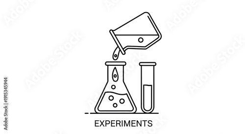 Line art illustration depicting a liquid being poured into a flask and test tube
