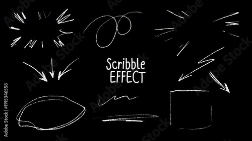 Hand Drawn Scribble Line Animation Effect, pencil sketch doodle arrows frames burst marks imperfect street style line art overlay, alpha channel transparent background in-out motion