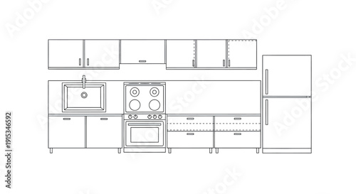 Kitchen Interior Vector Illustration with Cabinets