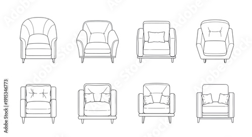 Modern Armchair Vector Set for Furniture Layout, Interior Design