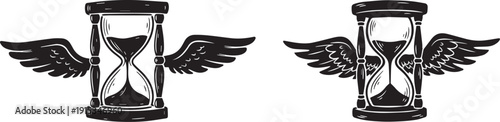 A pair of hourglasses with wings on a plain background vector silhouette