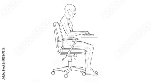 Person Working at Desk with Computer, Vector Illustration