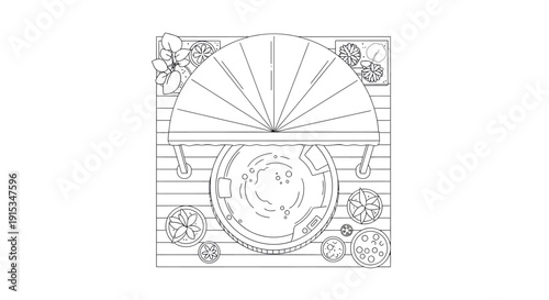 Top View Outdoor Jacuzzi Vector with Umbrella and Deck Design