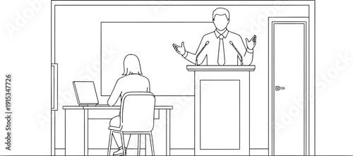 Teacher Giving Presentation Vector Illustration with Student in Classroom for Education and Training Concept