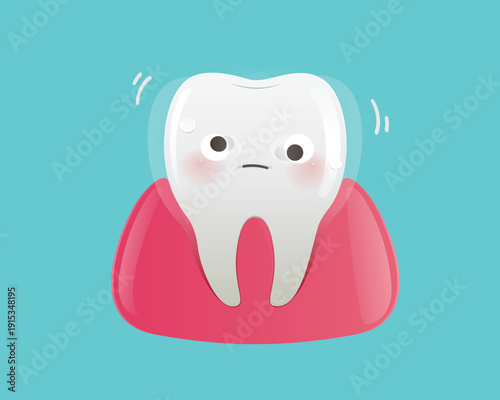 A cute loose tooth illustration with a worried face expression. Perfect for dental care content, pediatric dentistry, and oral hygiene education for kids.