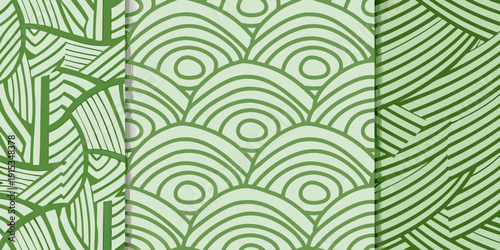 Abstract green patterns swirling lines and repeating organic shapes
