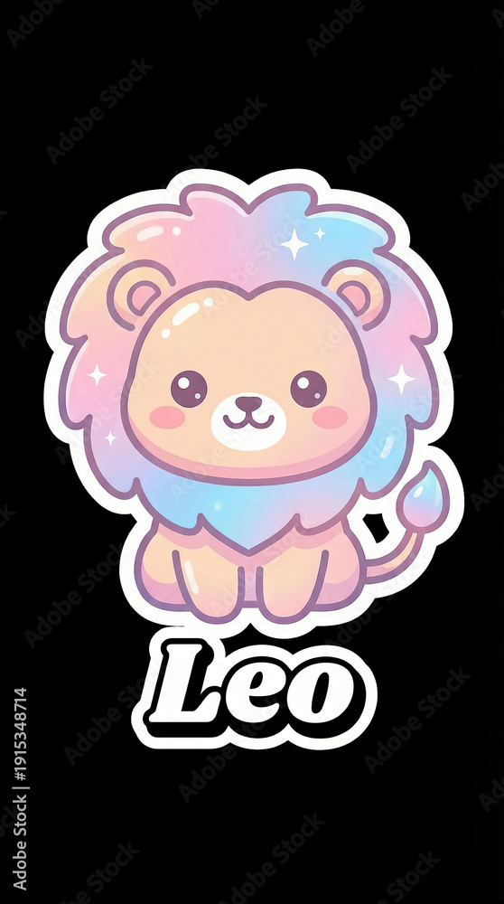 Obraz premium Leo Zodiac Sign Sticker with Cute Lion Character