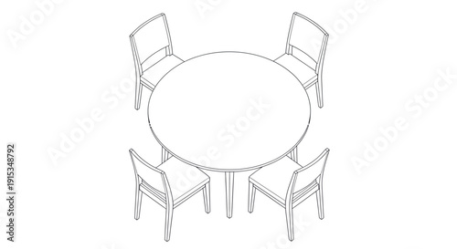 Round Dining Table with Chairs Vector Illustration