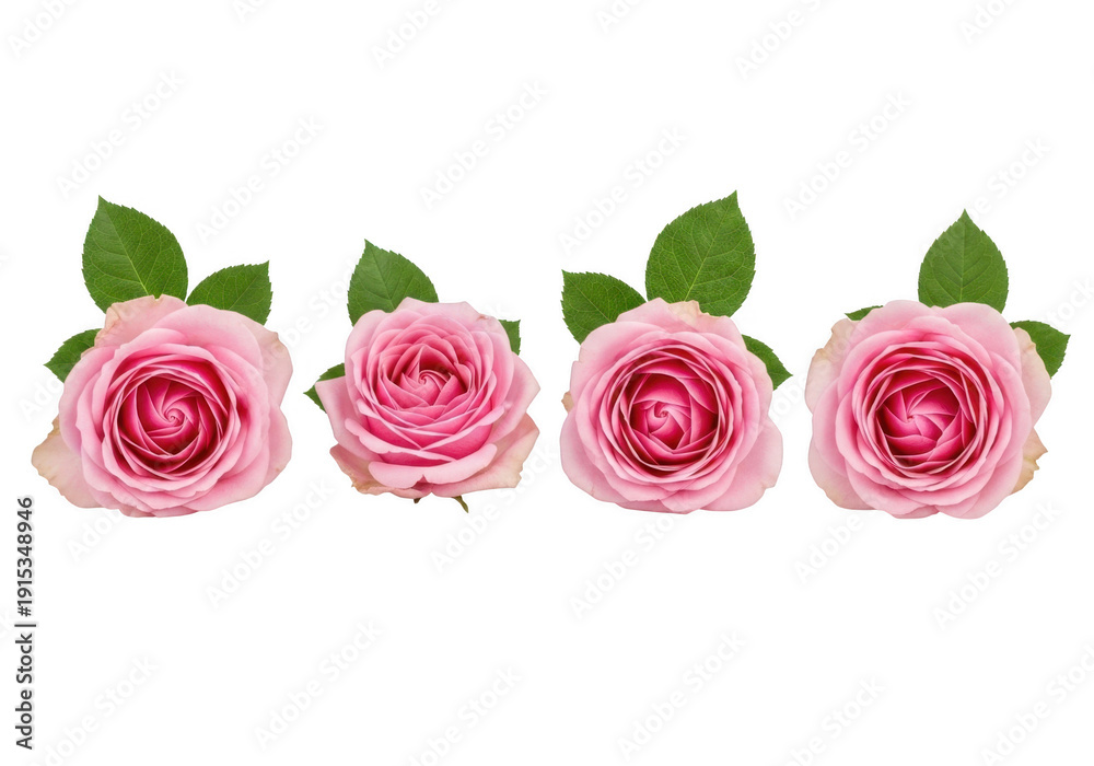 Naklejka premium Four delicate pink roses lined up against a black background