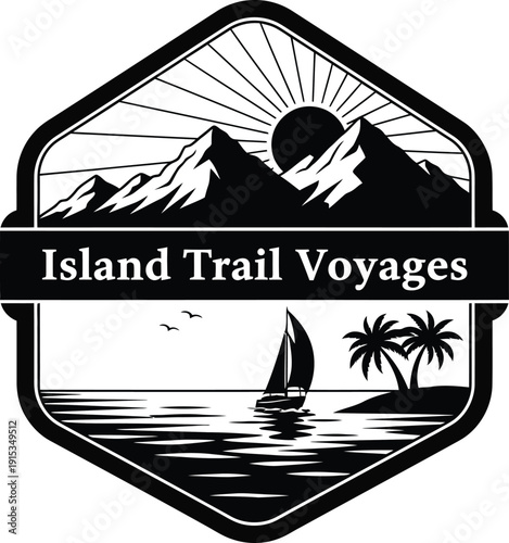 Minimalist Graphic Design Adventurous Logo Island Trail Voyages Emblem Badge  Vector Illustration 