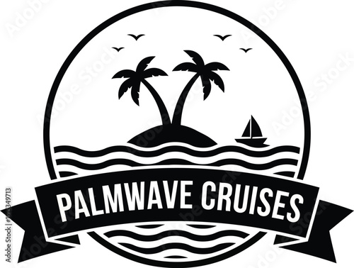 Relaxed Minimalist logo design showing a tropical island cruise vacation concept  vector illustration 