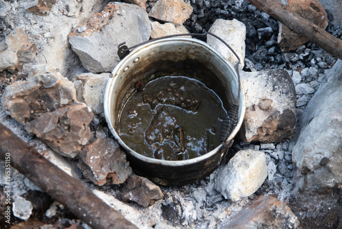 Schilderij op canvas Cooking relleno negro in a pib, an ancestral Mayo method of cooking in the ground used on the Yucatan Peninsula