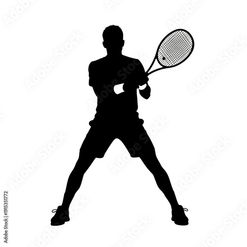 Silhouette of a Tennis Player Ready to Serve the Ball.