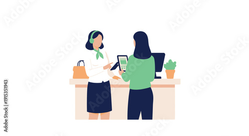 Customer Service Interaction at Bank Teller Desk with Tablet