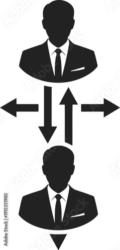  Corporate Business Hierarchy Diagram with Professional Avatars Showing Directional Arrows for Workflow Communication and Organizational Management