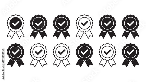Minimalist award ribbon and certification icon set