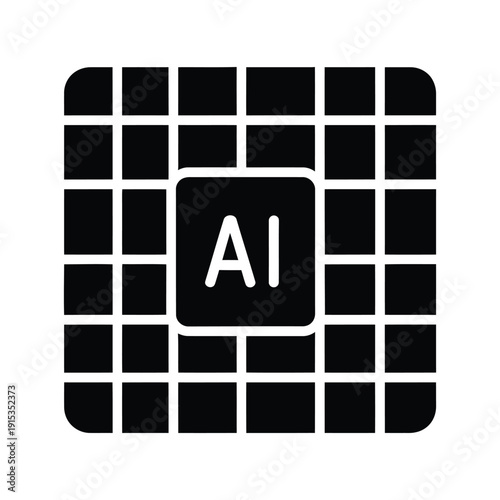 Artificial Intelligence AI Microchip Processor Icon Representing High-Performance Computing and Machine Learning Capabilities for Technology Infrastructure and Digital Innovation Concepts.
