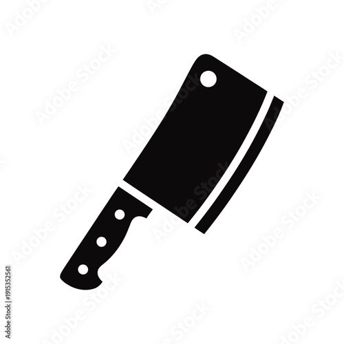 Black meat cleaver silhouette icon representing professional butchery and food preparation, isolated on a white background for culinary design, featuring a minimalist flat vector style.