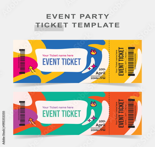 Colorful vector template designs showcasing vibrant abstract layouts for customizable modern event party admission tickets