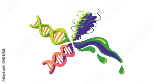 DNA helix transforming into liquid and vapor, representing genetic engineering, biotechnology, and molecular science