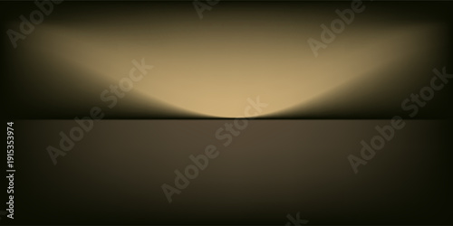 Dark gold gradient background studio with two lights shiny abstract pattern, modern and luxury empty room interior for premium product display lighting.