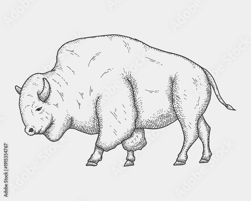 Buffalo Bison Farm Animal Engraving Illustration. perfect for ranch, western themes, agriculture and rustic projects.