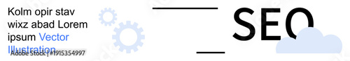 Digital marketing, search engine optimization, web analytics, content strategy, online business, cloud computing. Gears and cloud with the text SEO. Digital marketing and search engine optimization