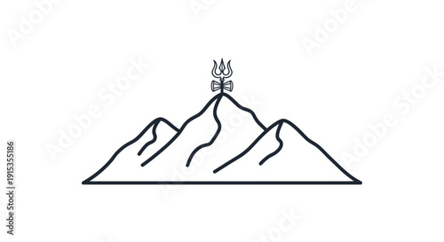 Stylized mountain range with a trident symbol on the peak