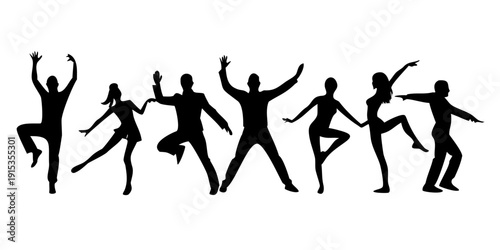 Collection of seven male and female dancer silhouettes in various poses male dancers
