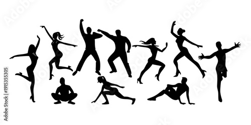 Collection of male and female dancer silhouettes in various poses male dancers female dancers