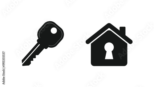 A key and house icon representing home access black silhouette