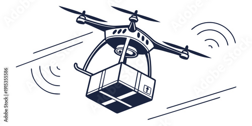 Delivery drone silhouette flying with cargo box