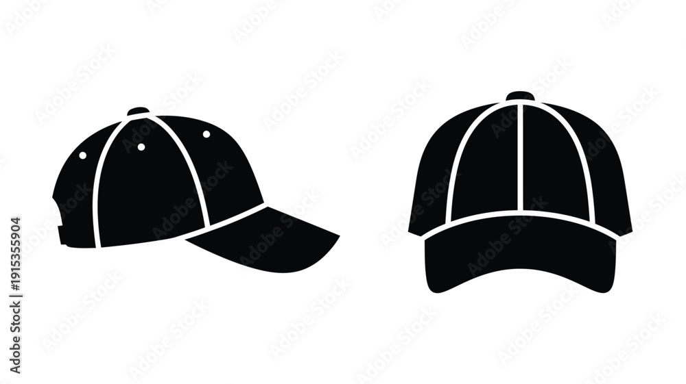 Fototapeta premium Two baseball caps displayed in a striking black silhouette
