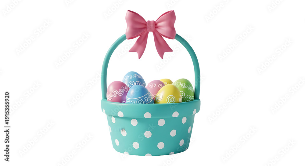 Fototapeta premium Easter basket with colorful eggs isolated on transparent background