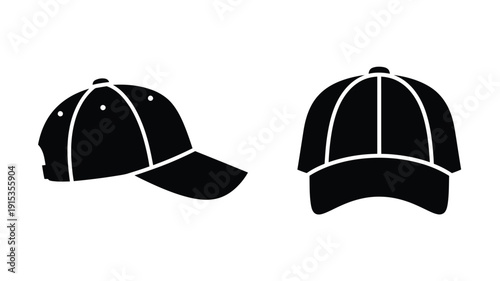 Two baseball caps displayed in a striking black silhouette
