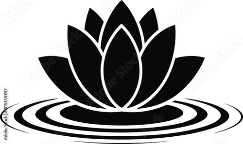Black lotus flower icon with ripples for design and decoration purposes