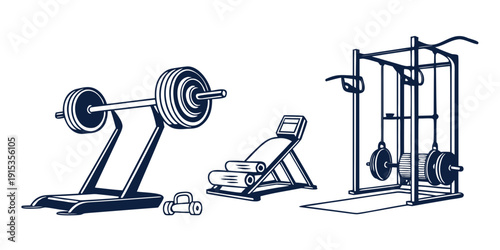 Gym equipment silhouettes on white background fitness weights dumbbell