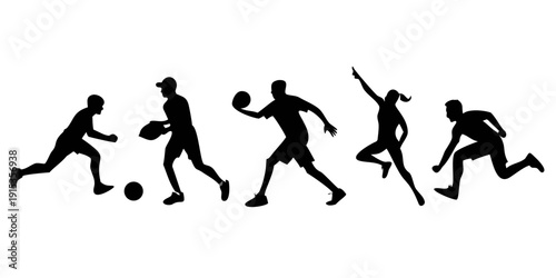Minimalist black silhouettes of athletes playing sports running playing ball 1