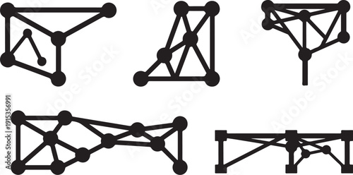 Geometric shapes and lines forming complex network structures together