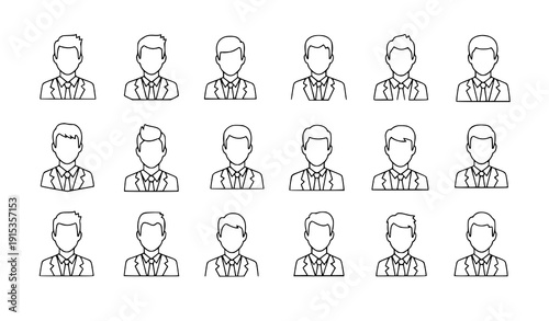 Corporate male profile line icon set suit and tie user symbols vector