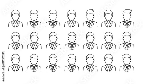 Businessman user outline icons man suit tie editable stroke vector