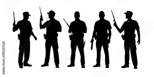 Police officers with batons in various poses law enforcement silhouettes black