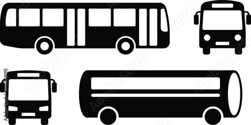 Public Transport Bus Silhouette Set with Side and Front Views Vector Illustration Isolated on Light Background for Urban Transit Design